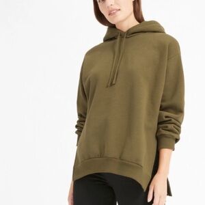 Everlane Oversized Fleece Hoodie Size S Olive Green Sweatshirt Cotton Side Slits